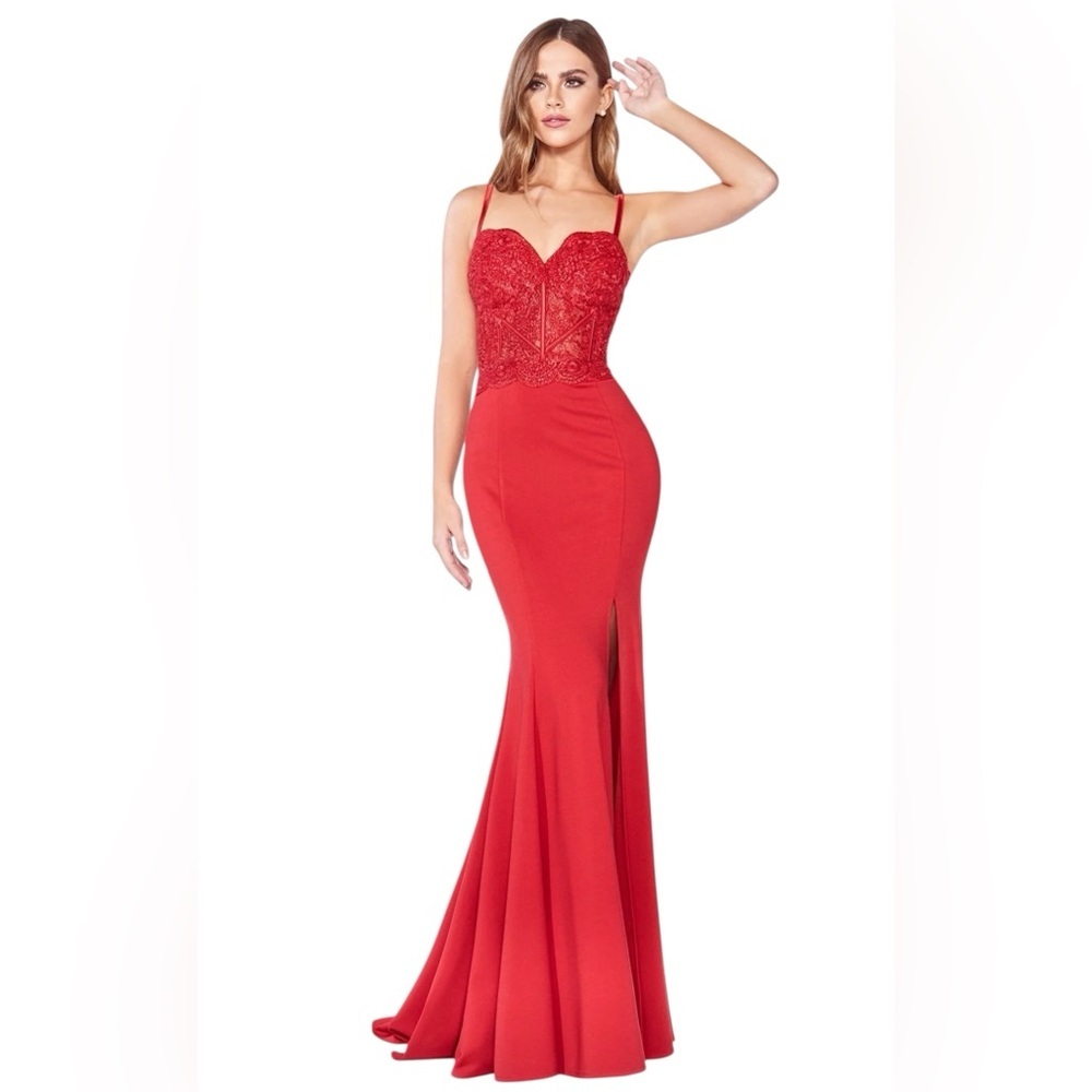 Cinderella Divine Scarlet Red Lace Bust Mermaid Prom Gown Size M CF266